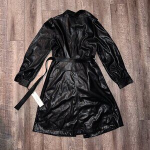 Calvin Klein Button Down Faux Leather Belted Midi Dress Women's Size 6